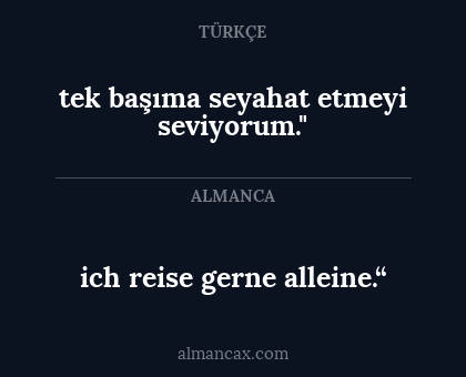ich reise gerne alleine.“ - tek başıma seyahat etmeyi seviyorum."