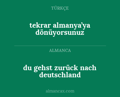 du gehst zurück nach deutschland - tekrar almanya’ya dönüyorsunuz