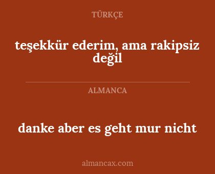 danke aber es geht mur nicht - teşekkür ederim, ama rakipsiz değil