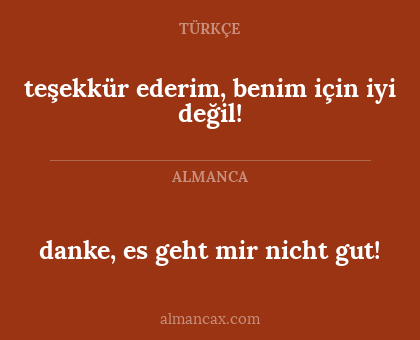 teşekkür ederim, benim için iyi değil! - danke, es geht mir nicht gut!