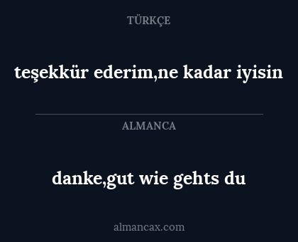 teşekkür ederim,ne kadar iyisin - danke,gut wie gehts du
