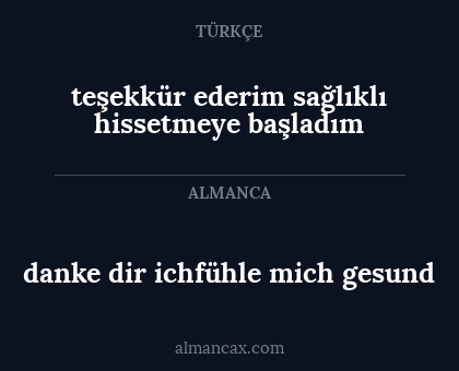 danke dir ichfühle mich gesund - teşekkür ederim sağlıklı hissetmeye başladım