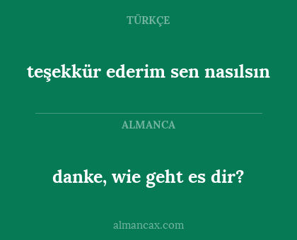danke, wie geht es dir? - teşekkür ederim sen nasılsın