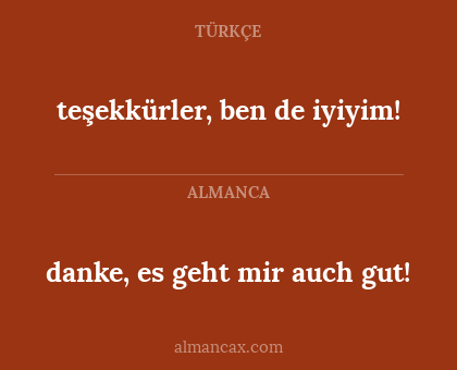 danke, es geht mir auch gut! - teşekkürler, ben de iyiyim!