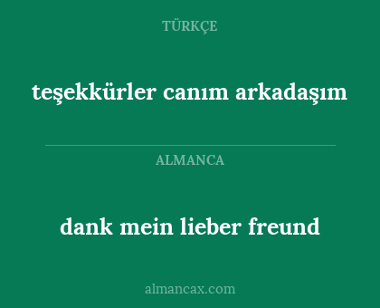 dank mein lieber freund - teşekkürler canım arkadaşım