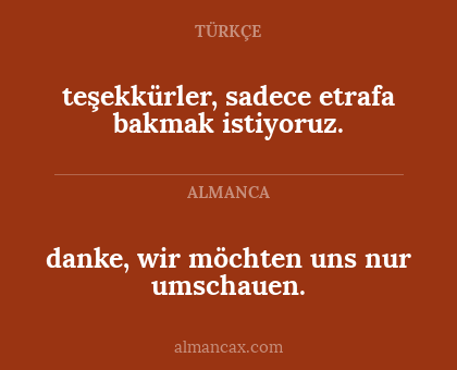 teşekkürler, sadece etrafa bakmak istiyoruz. - danke, wir möchten uns nur umschauen.