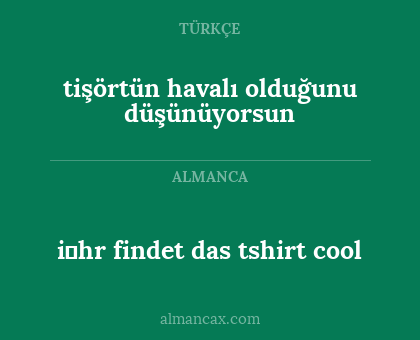 i̇hr findet das tshirt cool - tişörtün havalı olduğunu düşünüyorsun