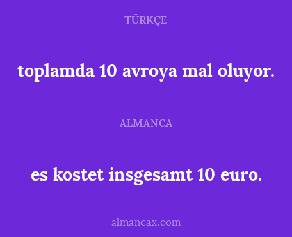 es kostet insgesamt 10 euro. - toplamda 10 avroya mal oluyor.