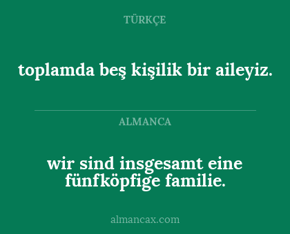 wir sind insgesamt eine fünfköpfige familie. - toplamda beş kişilik bir aileyiz.