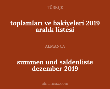 summen und saldenliste dezember 2019 - toplamları ve bakiyeleri 2019 aralık listesi
