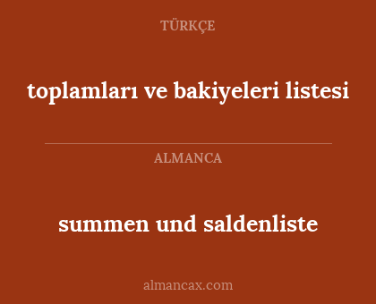 summen und saldenliste - toplamları ve bakiyeleri listesi