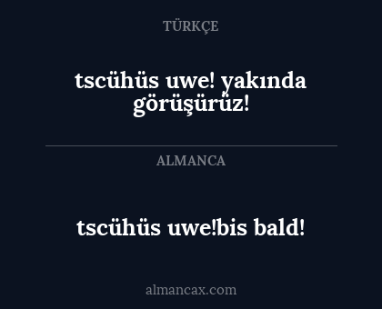 tscühüs uwe!bis bald! - tscühüs uwe! yakında görüşürüz!