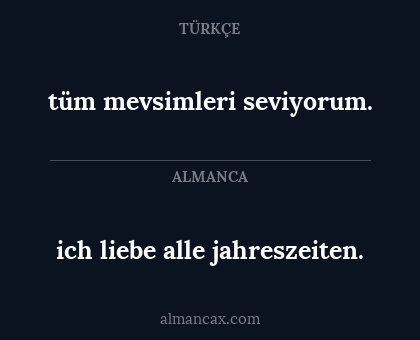ich liebe alle jahreszeiten. - tüm mevsimleri seviyorum.