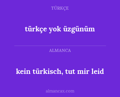 kein türkisch, tut mir leid - türkçe yok üzgünüm