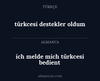 türkcesi destekler oldum - ich melde mich türkcesi bedient