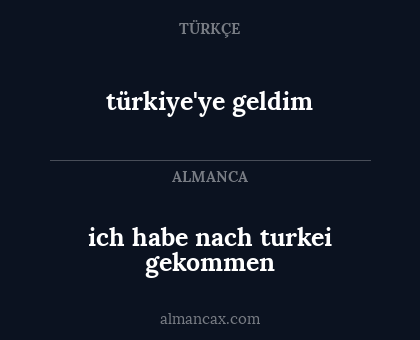 ich habe nach turkei gekommen - türkiye'ye geldim
