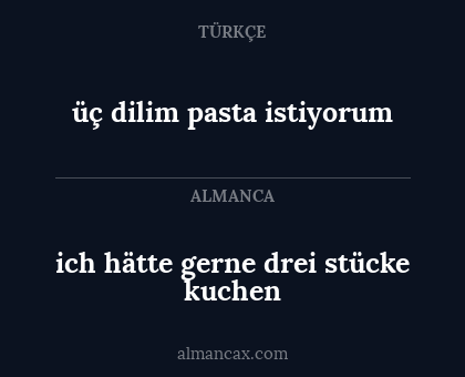 üç dilim pasta istiyorum - ich hätte gerne drei stücke kuchen