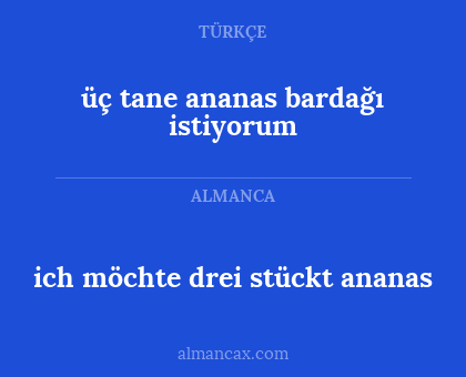 ich möchte drei stückt ananas - üç tane ananas bardağı istiyorum