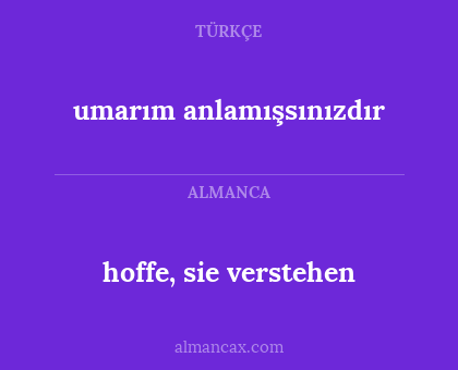 hoffe, sie verstehen - umarım anlamışsınızdır
