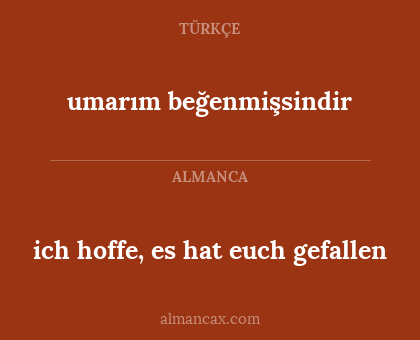 umarım beğenmişsindir - ich hoffe, es hat euch gefallen