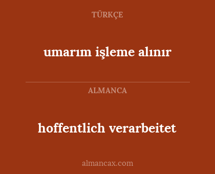hoffentlich verarbeitet - umarım işleme alınır