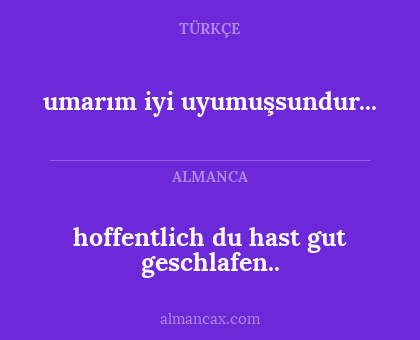 hoffentlich du hast gut geschlafen.. - umarım iyi uyumuşsundur...