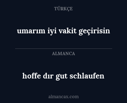 hoffe dır gut schlaufen - umarım iyi vakit geçirisin