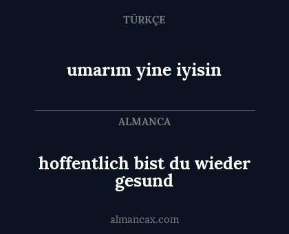 umarım yine iyisin - hoffentlich bist du wieder gesund