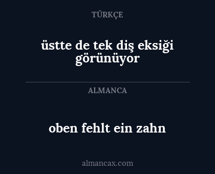 üstte de tek diş eksiği görünüyor - oben fehlt ein zahn