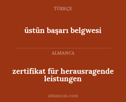 zertifikat für herausragende leistungen - üstün başarı belgwesi