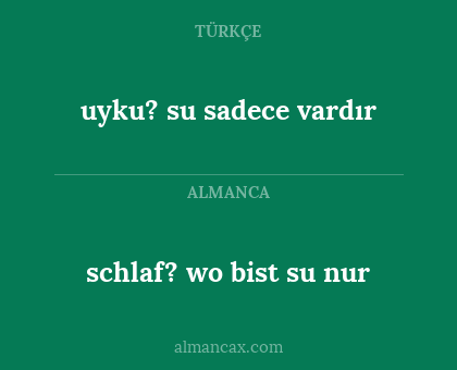 schlaf? wo bist su nur - uyku? su sadece vardır