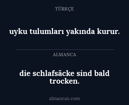 die schlafsäcke sind bald trocken. - uyku tulumları yakında kurur.