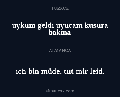 uykum geldi uyucam kusura bakma - ich bin müde, tut mir leid.