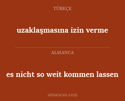 uzaklaşmasına izin verme - es nicht so weit kommen lassen