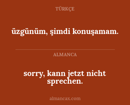 sorry, kann jetzt nicht sprechen. - üzgünüm, şimdi konuşamam.