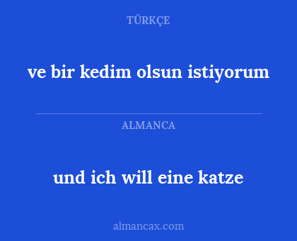 und ich will eine katze - ve bir kedim olsun istiyorum