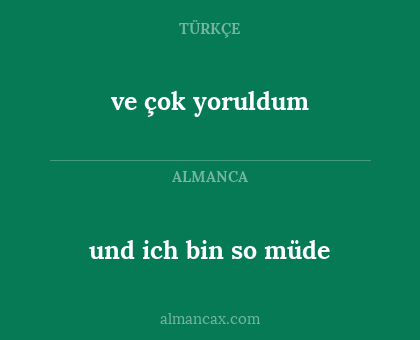 ve çok yoruldum - und ich bin so müde