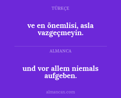 ve en önemlisi, asla vazgeçmeyin. - und vor allem niemals aufgeben.