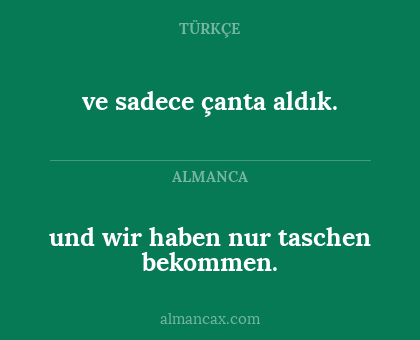 und wir haben nur taschen bekommen. - ve sadece çanta aldık.