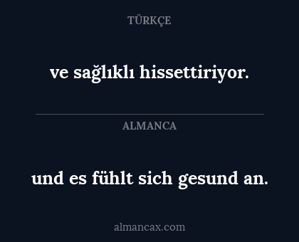 und es fühlt sich gesund an. - ve sağlıklı hissettiriyor.