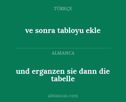 ve sonra tabloyu ekle - und erganzen sie dann die tabelle