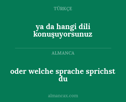 oder welche sprache sprichst du - ya da hangi dili konuşuyorsunuz