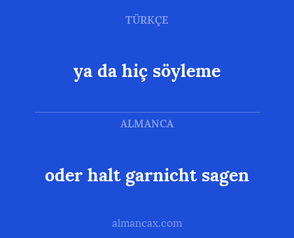 oder halt garnicht sagen - ya da hiç söyleme