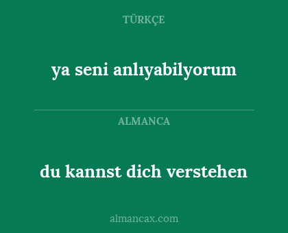 ya seni anlıyabilyorum - du kannst dich verstehen