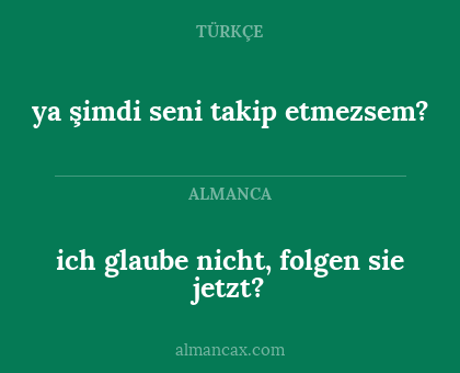 ich glaube nicht, folgen sie jetzt? - ya şimdi seni takip etmezsem?