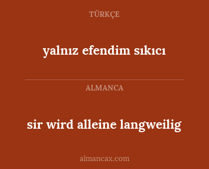 sir wird alleine langweilig - yalnız efendim sıkıcı