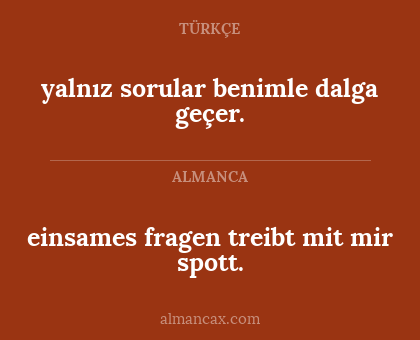 einsames fragen treibt mit mir spott. - yalnız sorular benimle dalga geçer.