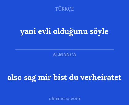 also sag mir bist du verheiratet - yani evli olduğunu söyle