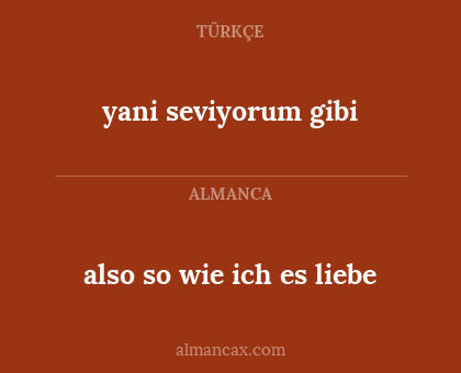 yani seviyorum gibi - also so wie ich es liebe