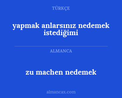zu machen nedemek - yapmak anlarsınız nedemek istediğimi